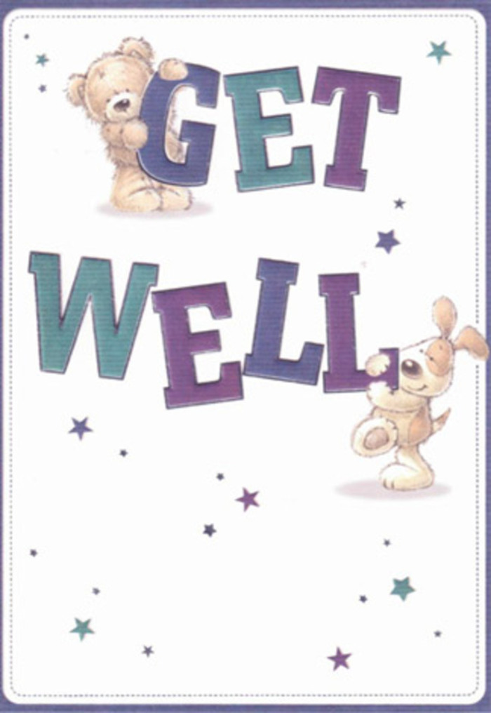 A gentle wave of encouragement flows through this charming get well card, graced by the friendly figures of a soft bear and a cheerful puppy, each character meticulously illustrated to exude comfort and trust. Around them, playful stars twinkle in varying shades of blue, teal, and purple-echoes of Peckham's lively evening skies-imbuing the card with shimmering hope. The typography grounds the scene; bold and generous lettering in confident purples and serene aquas brings the message forward, filling the design with positive energy. Run your mind's fingertips along the fur-a visual softness in the bear's plush brown body, the puppy's velvety grey ears-that lends the card an almost tangible tenderness, reminiscent of the tactile delight found in a velvety garden rose or lush carnation chosen at a Rye Lane market stall. The artwork creates a mood as light and rejuvenating as a breeze through Peckham Rye park, perfect for raising spirits of friends from Queens Road to Nunhead. Imagine sending this card tucked beside a thoughtfully made bouquet-the paired gesture bringing reassurance, light, and heartfelt community care into any room. Each detail here-every whisker, every star-contributes to a gentle, uplifting presence, quietly promising hope and healing.