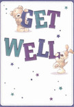 Cheer and optimism seem to dance right off this get well card, where a cuddly teddy bear and a playful puppy come to life in lively, animated brushstrokes. The two friends interact joyfully with the colourful, oversized letters of 'Get Well'-indigo and teal hues glowing brightly against a creamy, soft background, evoking the welcoming spirit found in Peckham's bustling markets and cozy cafés. Across the card, stars glitter in gentle bowers of blue and purple, their scattered arrangement lending a sense of magic and possibility, as if wishes for recovery are floating through the Peckham air. The details of the illustration-the bear's comforting, fuzzy texture and the puppy's silky, floppy ears-offer a sense of tactile warmth, echoing the embrace of familiar places or a bouquet delivered by thoughtful hands. This card extends not only a message but a sensory experience: one can almost feel the fuzzy fur and absorb the gentle hope radiating from every stroke. Ideal for sharing genuine kindness, it's designed to be a source of comfort for anyone in Peckham-from families near Burgess Park to neighbours along Queen's Road-reminding the recipient that kindness and care are as close as the next corner flower shop.